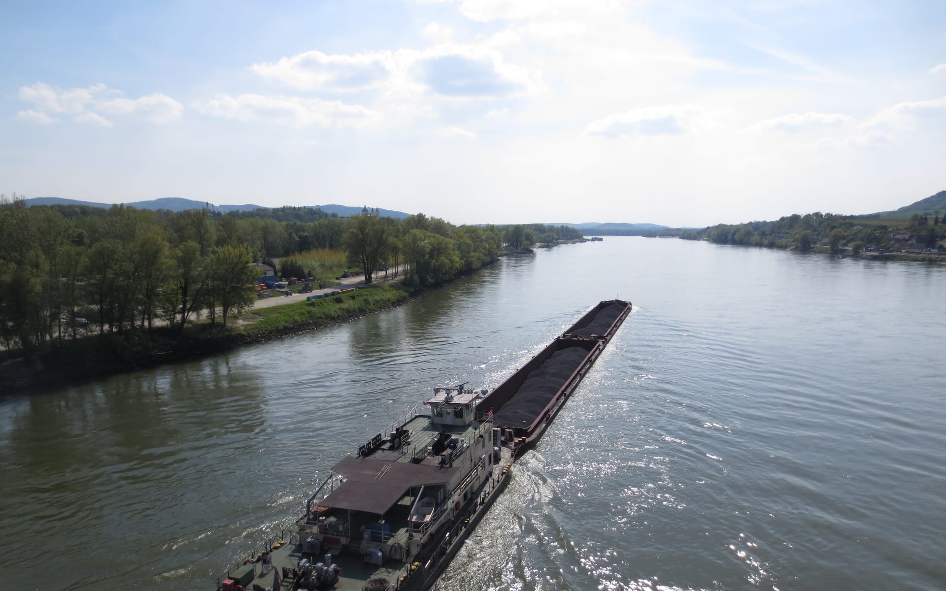 A pushed barge convoy on the Danube